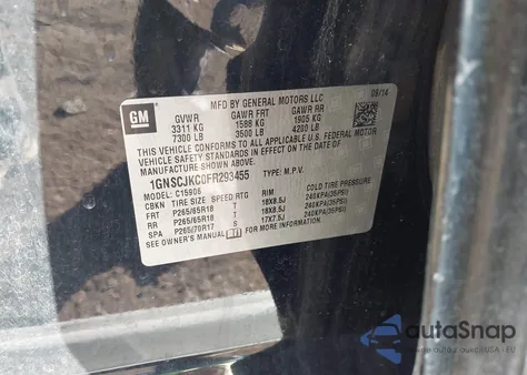 2015 Chevrolet Suburban 1500 Lt z USA, uszkodzony, nr VIN 1GNSCJKC0FR293455